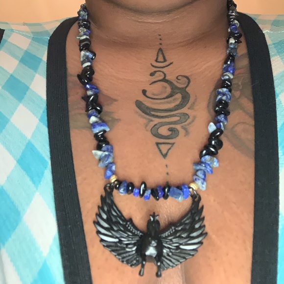 Sodalite/Black Tourmaline w/ Black Pegasus Horse - Picture 2 of 2